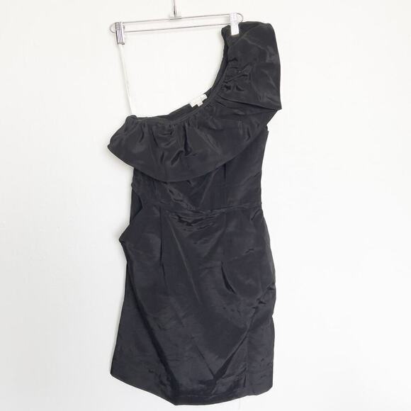 Shoshanna Dress 0 Black Riffle One Shoulder Taffeta Party Cocktail Holiday Short - Picture 1 of 9